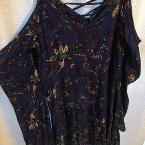 Target Blue Flowy Cold Shoulder Long Sleeve Dress